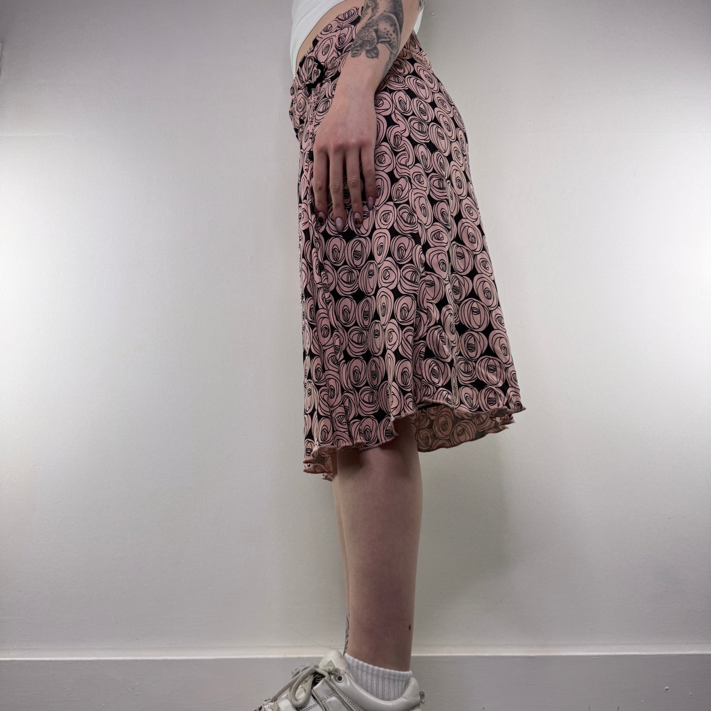 Y2K vintage floral rose bow midi skirt