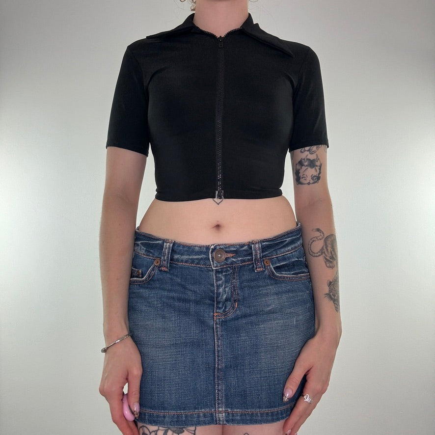 Y2K 90s vintage zip up short sleeve collared crop top