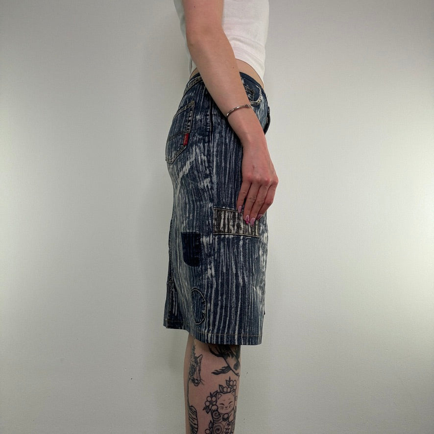 Y2K vintage archive patchwork faded denim midi skirt