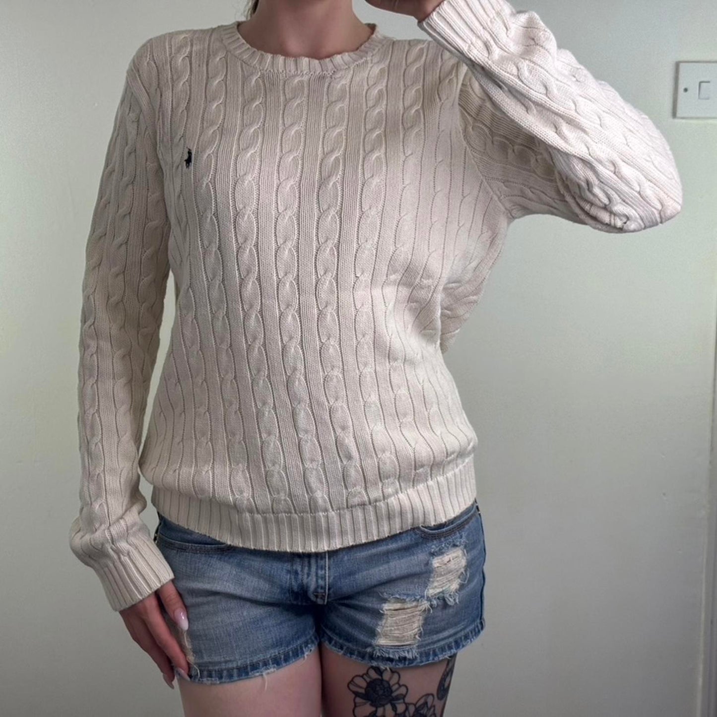 Y2K vintage Ralph Lauren cable knit jumper cream knitted