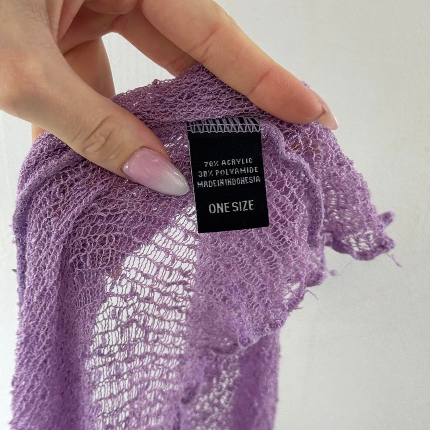 Y2K vintage fine knit cardigan tie front bow 3/4 sleeve sheer lilac shrug