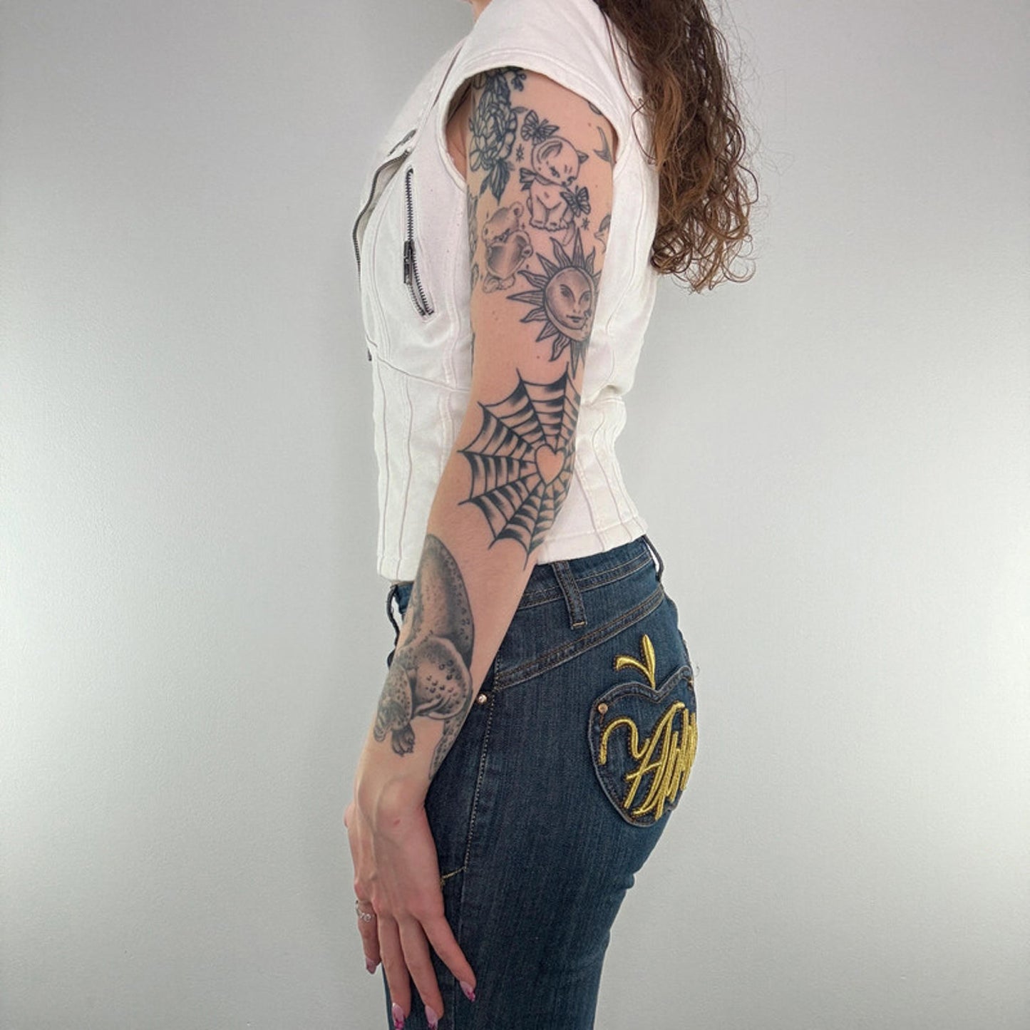 Y2K vintage Jane Norman zip up cap short sleeve jacket v neck zipper fitted