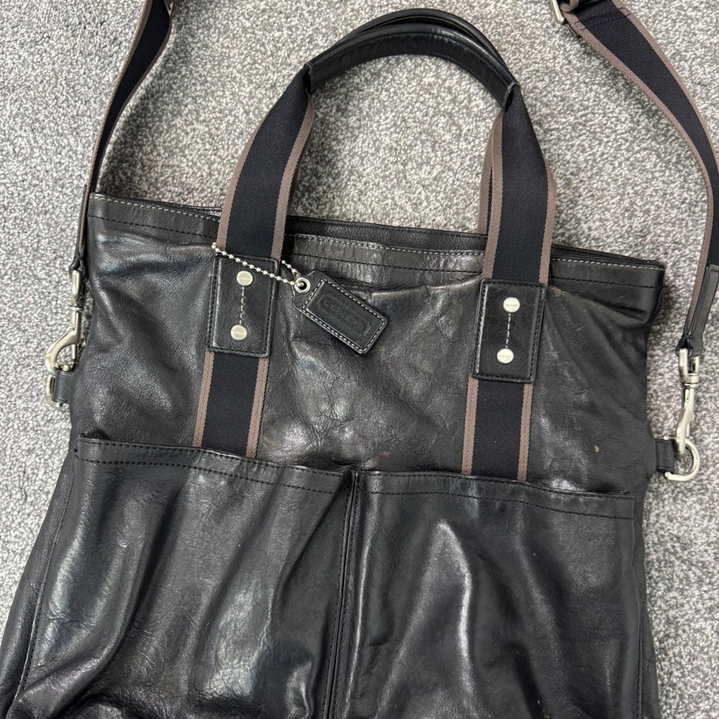 Vintage Coach 2WAY shoulder bag tote bag black leather heritage web leather