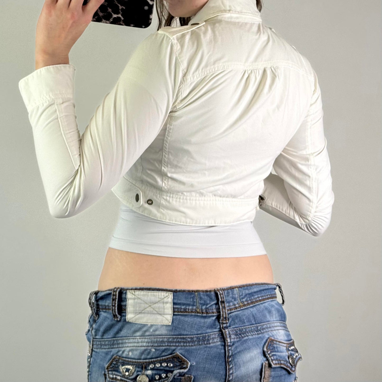 Vintage cropped fitted long sleeve jacket lightweight asymmetrical zipper XS