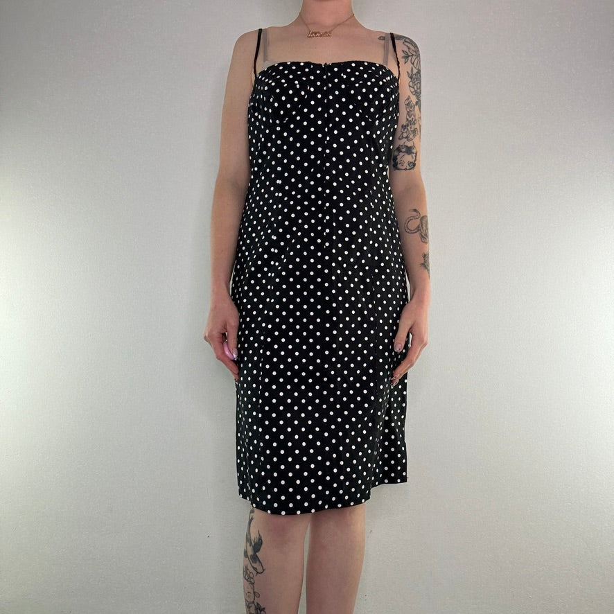 Y2K spotty zip up bust cups midi dress