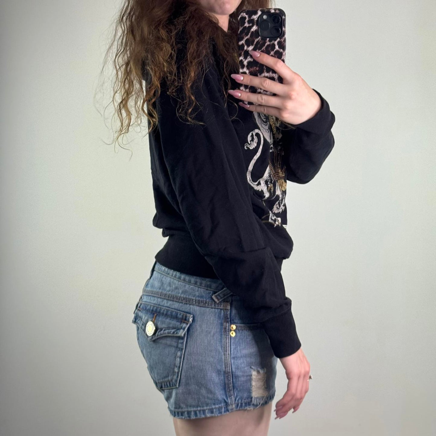 Y2K vintage lightweight hoodie filigree sequin studded graphic print mcbling