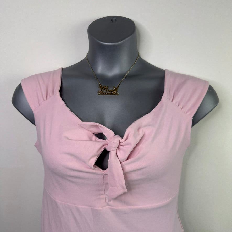 Y2K vintage slinky pink tie bow bust top
