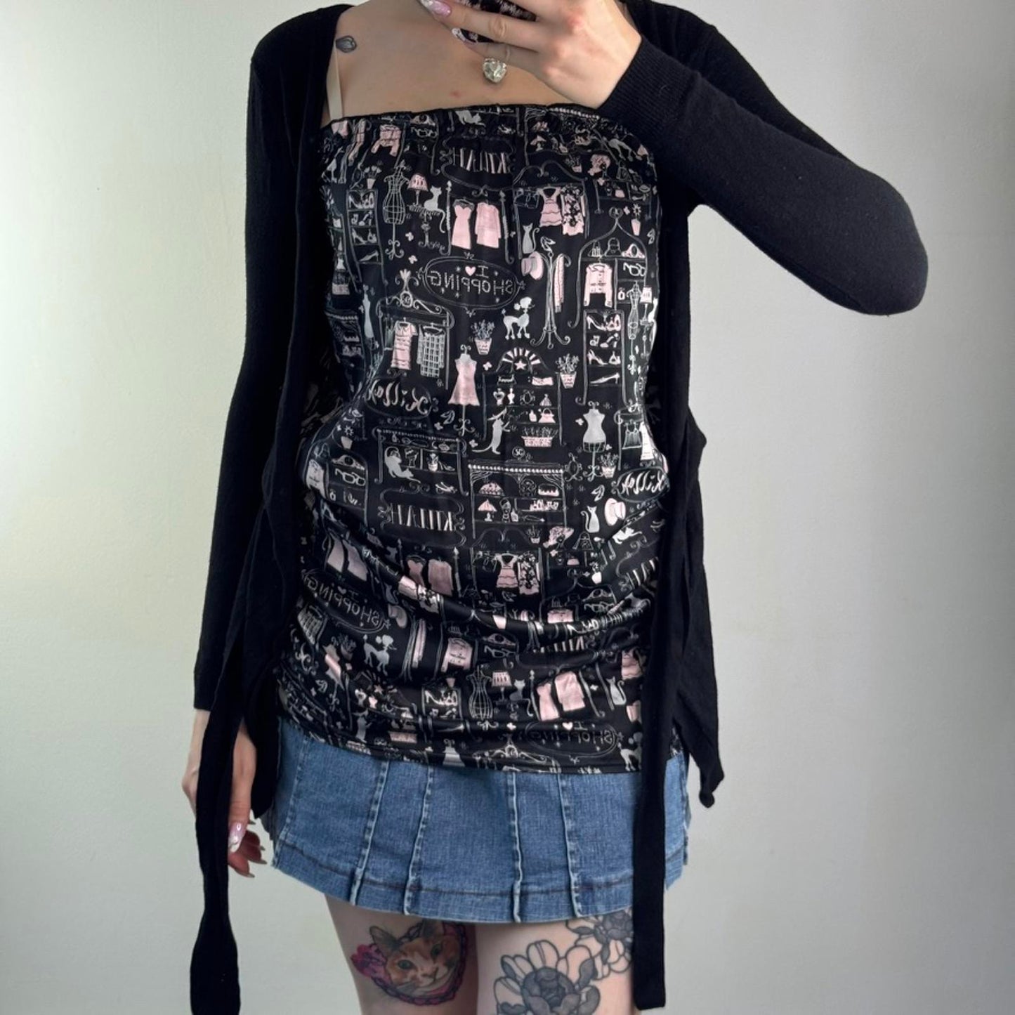 Y2K vintage Killah long sleeve knit top built in cardigan with belt satin print