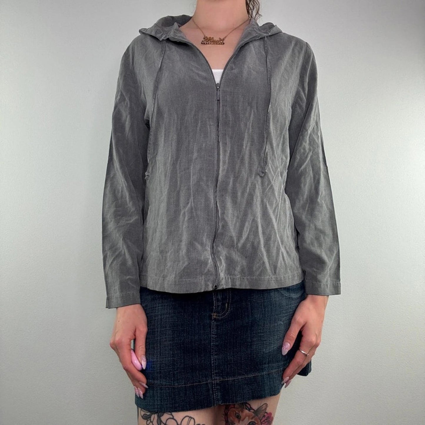 Y2K vintage archive zip up lightweight hoodie jacket grey with hood drawstring