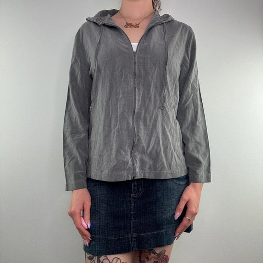 Y2K vintage archive zip up lightweight hoodie jacket grey with hood drawstring