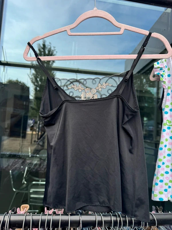 Y2K vintage slinky cami top mesh floral embroidered