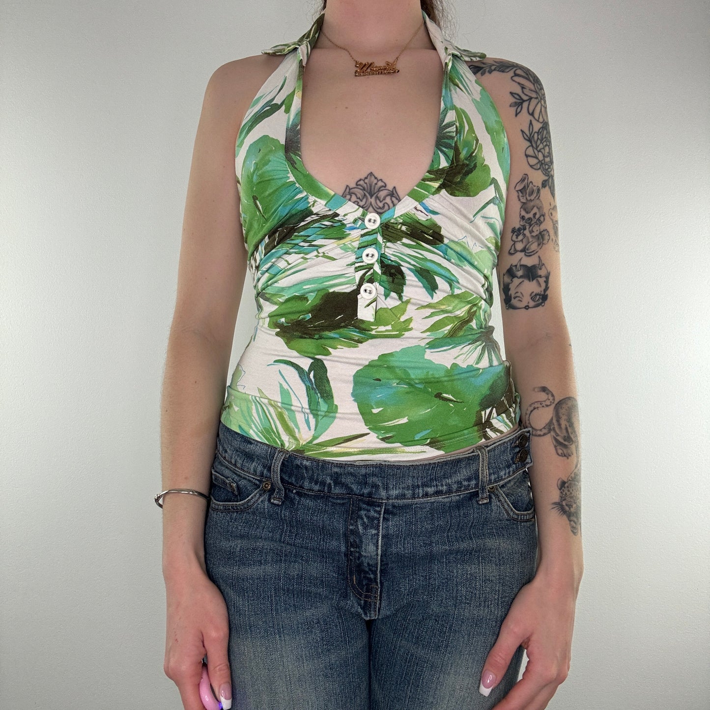 Y2K Jane Norman palm tree halter neck top