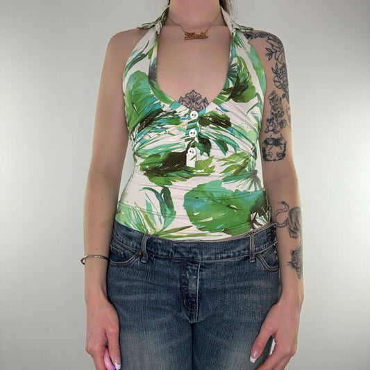 Y2K Jane Norman palm tree halter neck top