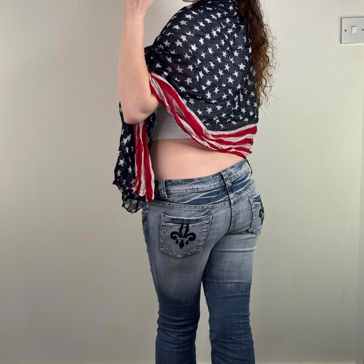 Y2K vintage USA large scarf shawl stars stripes red blue white America unisex