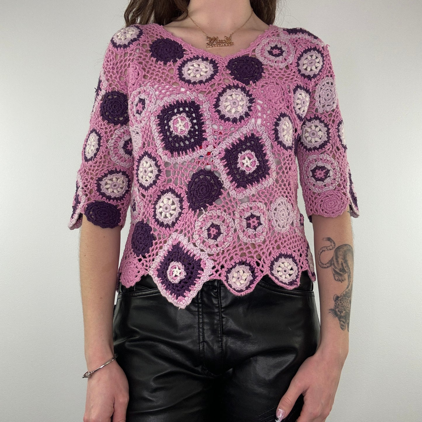 Y2K half sleeve crochet jumper