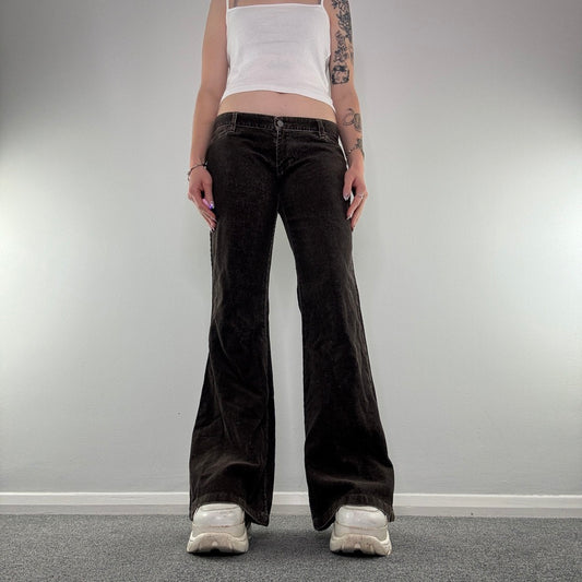 Y2K corduroy faded low rise flared trousers