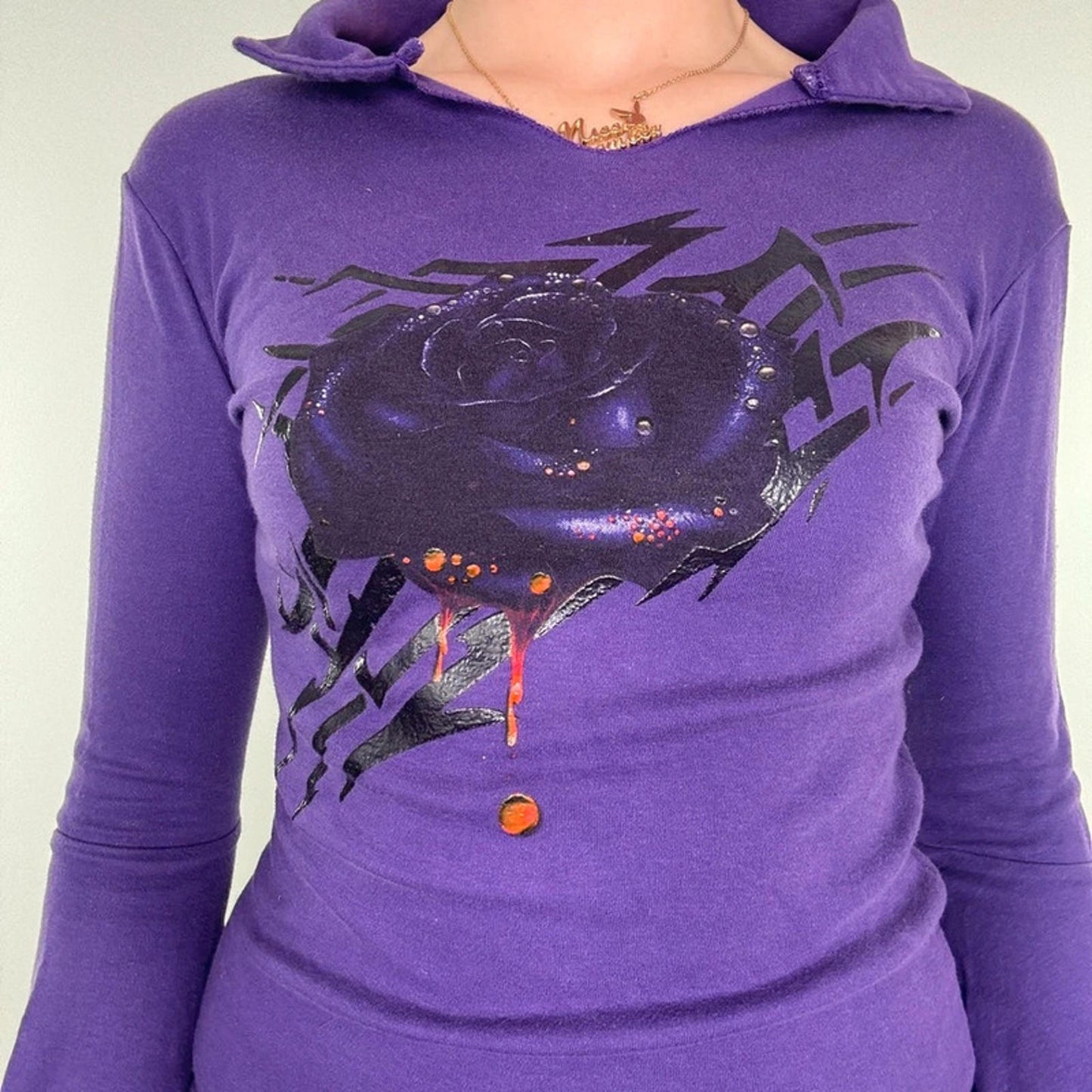 90s Y2K vintage tribal flare long sleeve top gothic alt rose collar