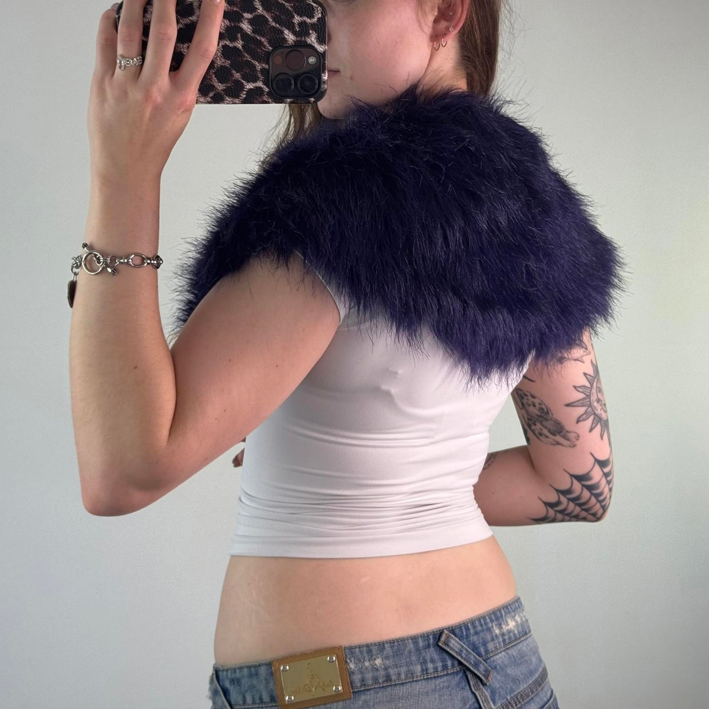 Y2K vintage faux fur collar wrap scarf purple fluffy oversized