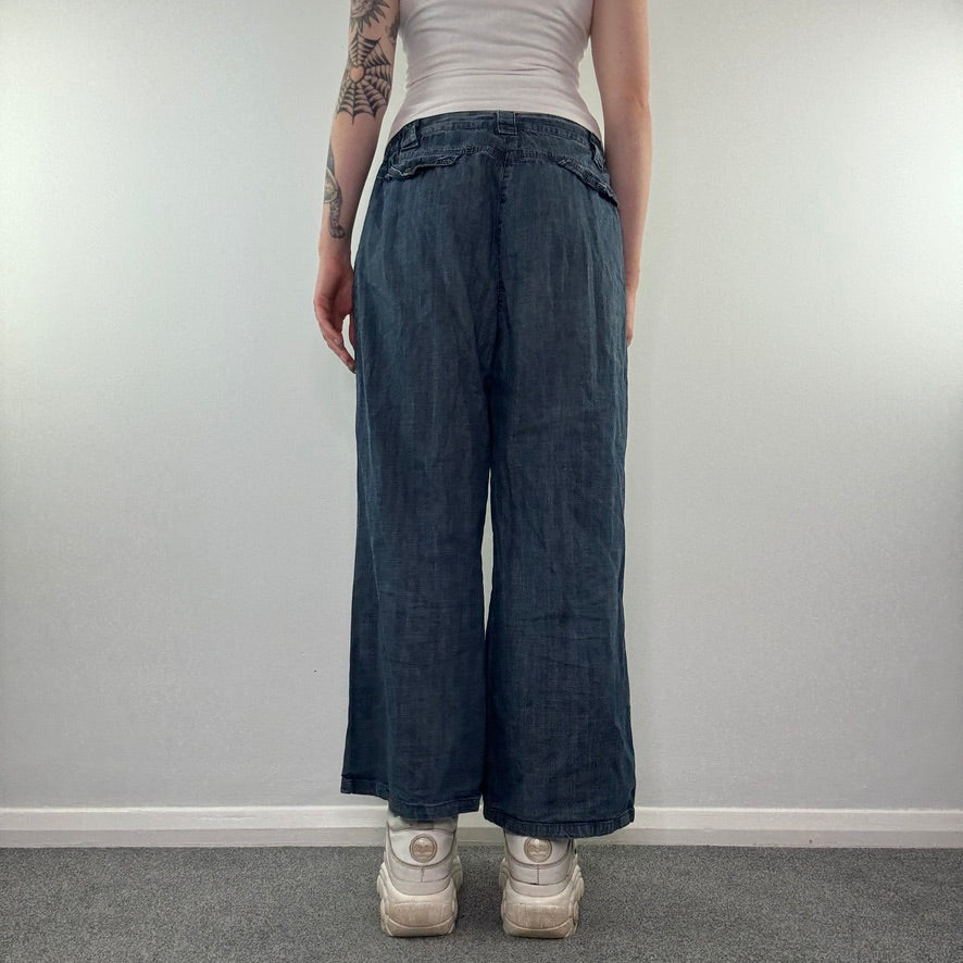 Y2K denim studded rhinestone wide leg trousers