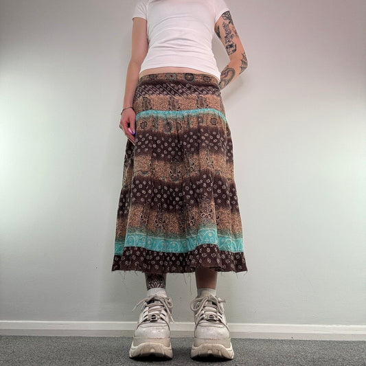 Y2K boho paisley floral print maxi skirt