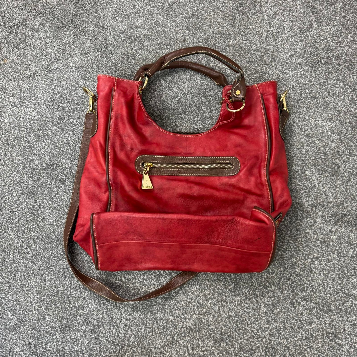 Y2K vintage faux leather studded red handbag crossbody strap brown red medium