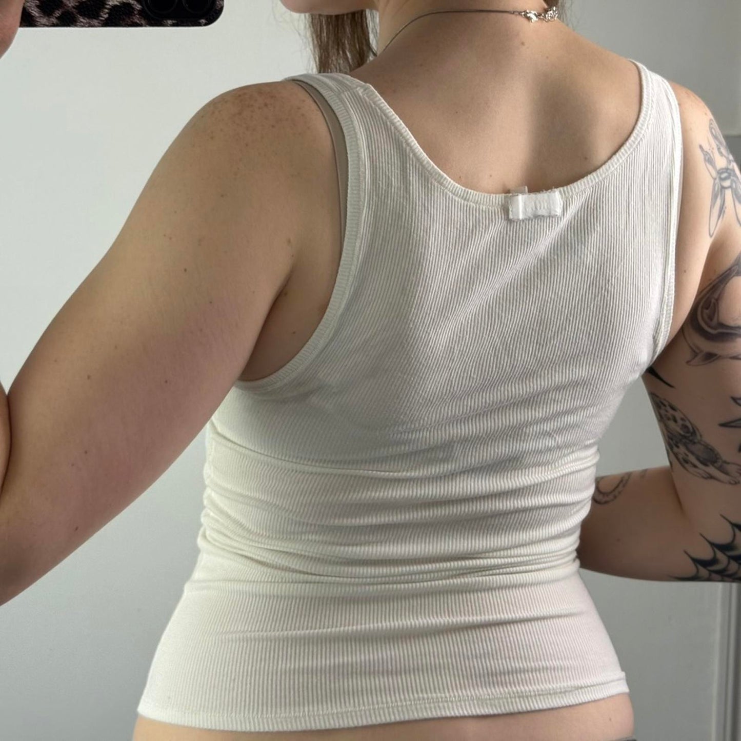 Skims white ribbed tank top fitted round neck stretchy