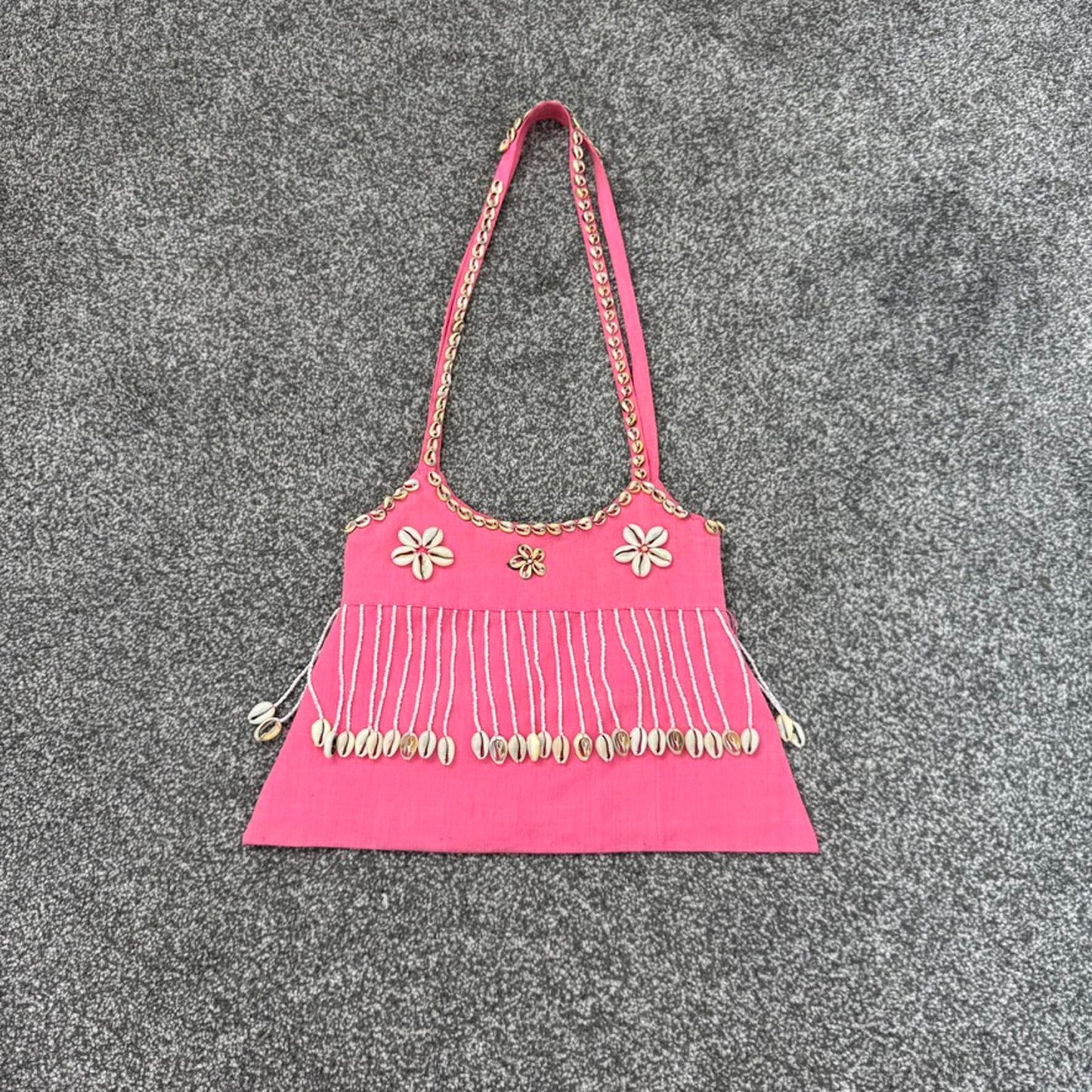 Y2K vintage sea shell shoulder bag pink tassel beaded beach summer holiday