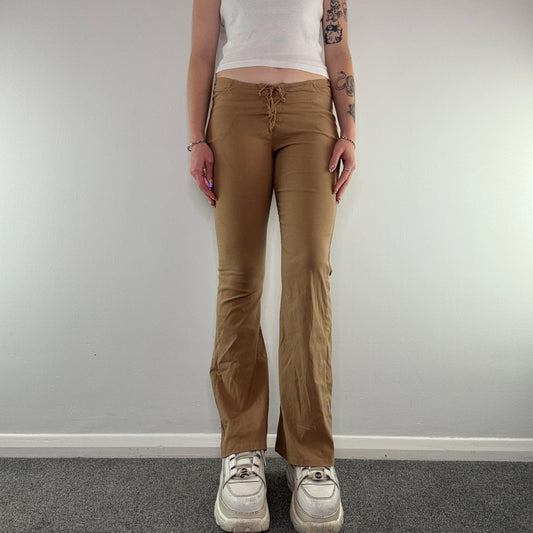 Y2K lace up front stretchy mid rise flared trousers