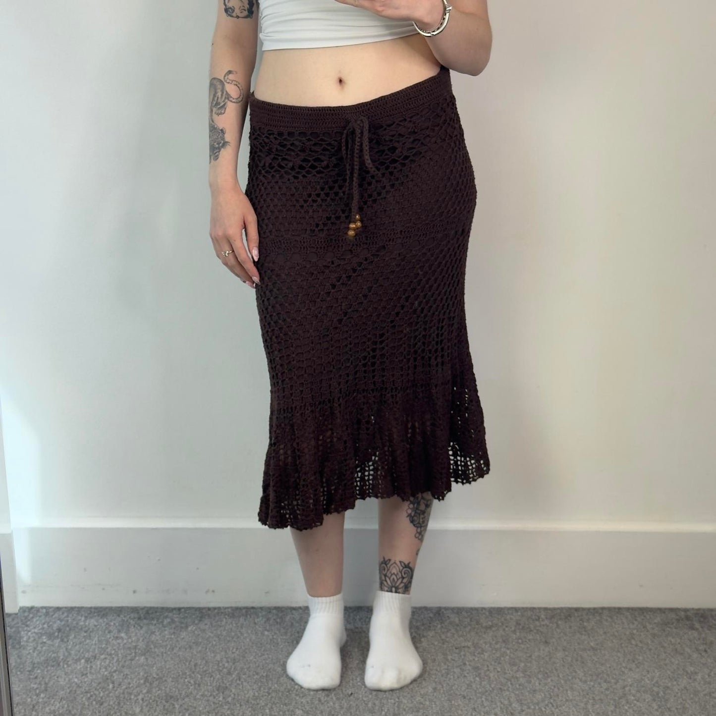 Y2K vintage floral crochet midi skirt fishtail beaded summer holiday festival