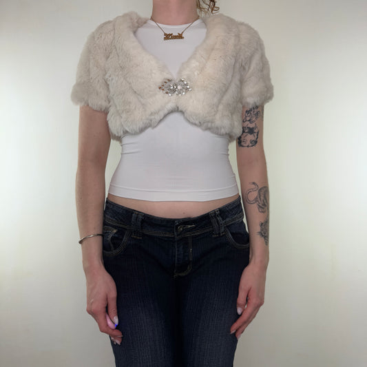 Y2K vintage faux fur cropped short sleeve jacket