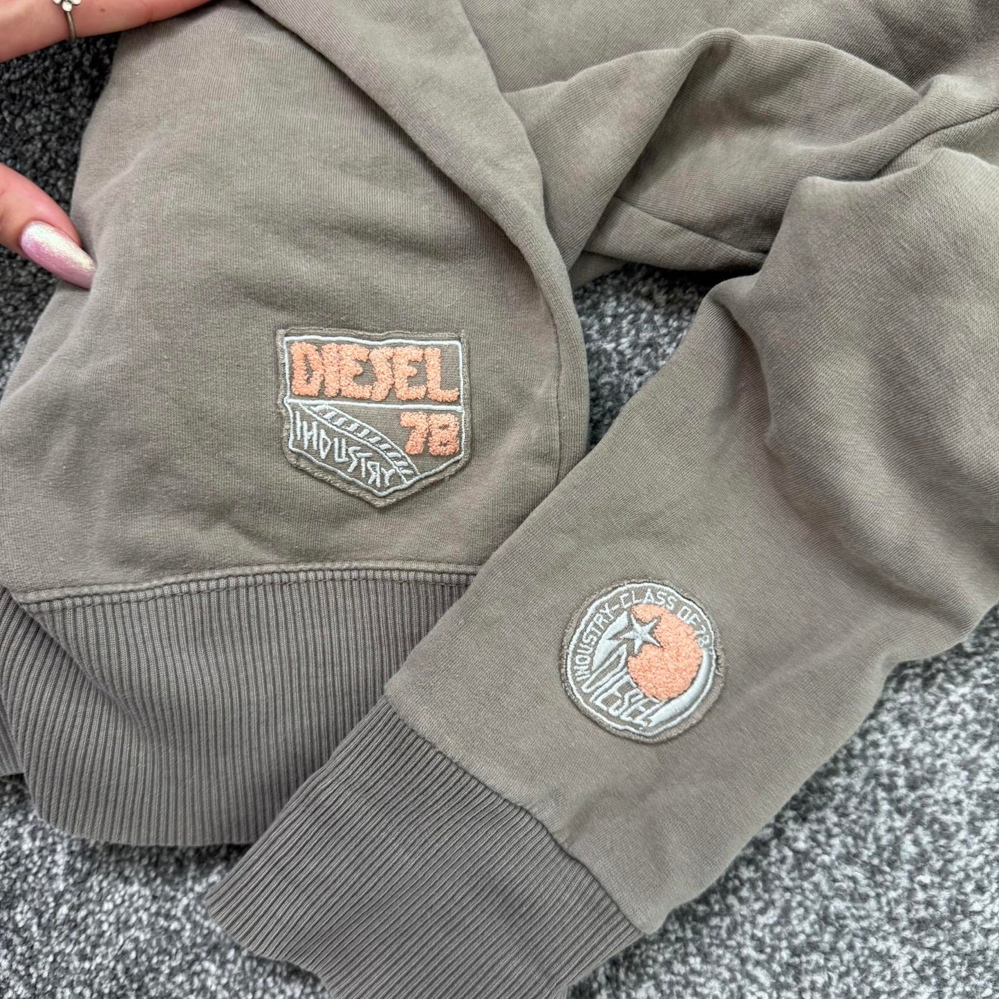 Y2K vintage Diesel zip up jumper light brown cropped elastic waistband cuffs