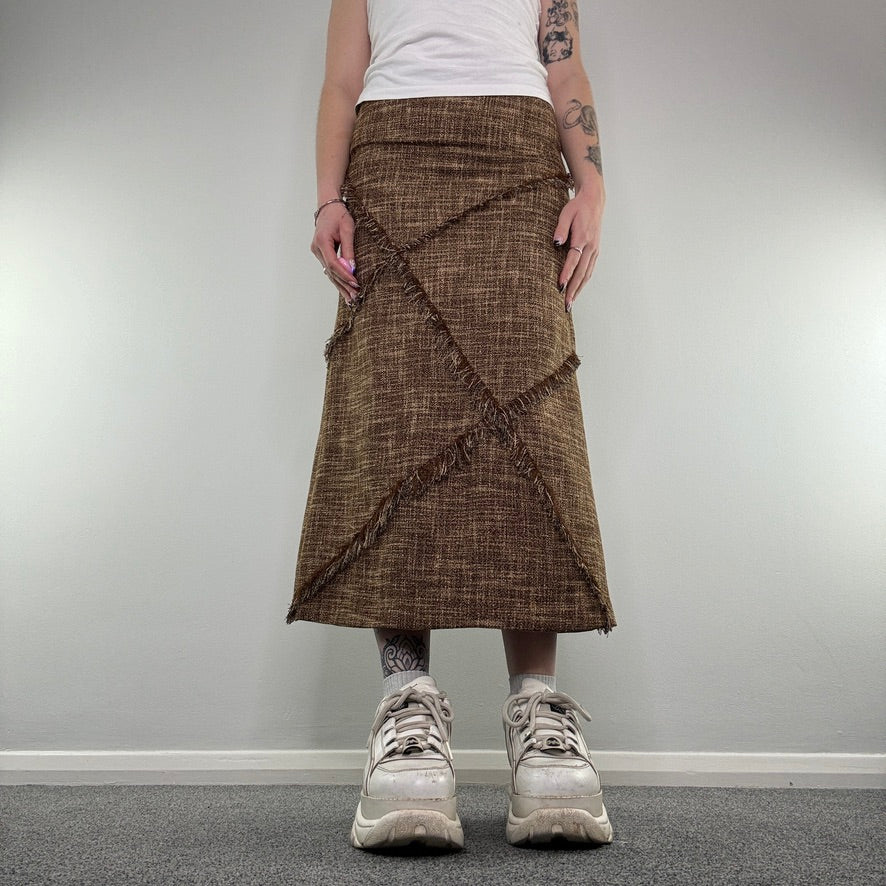 Y2K archive fraying check maxi skirt