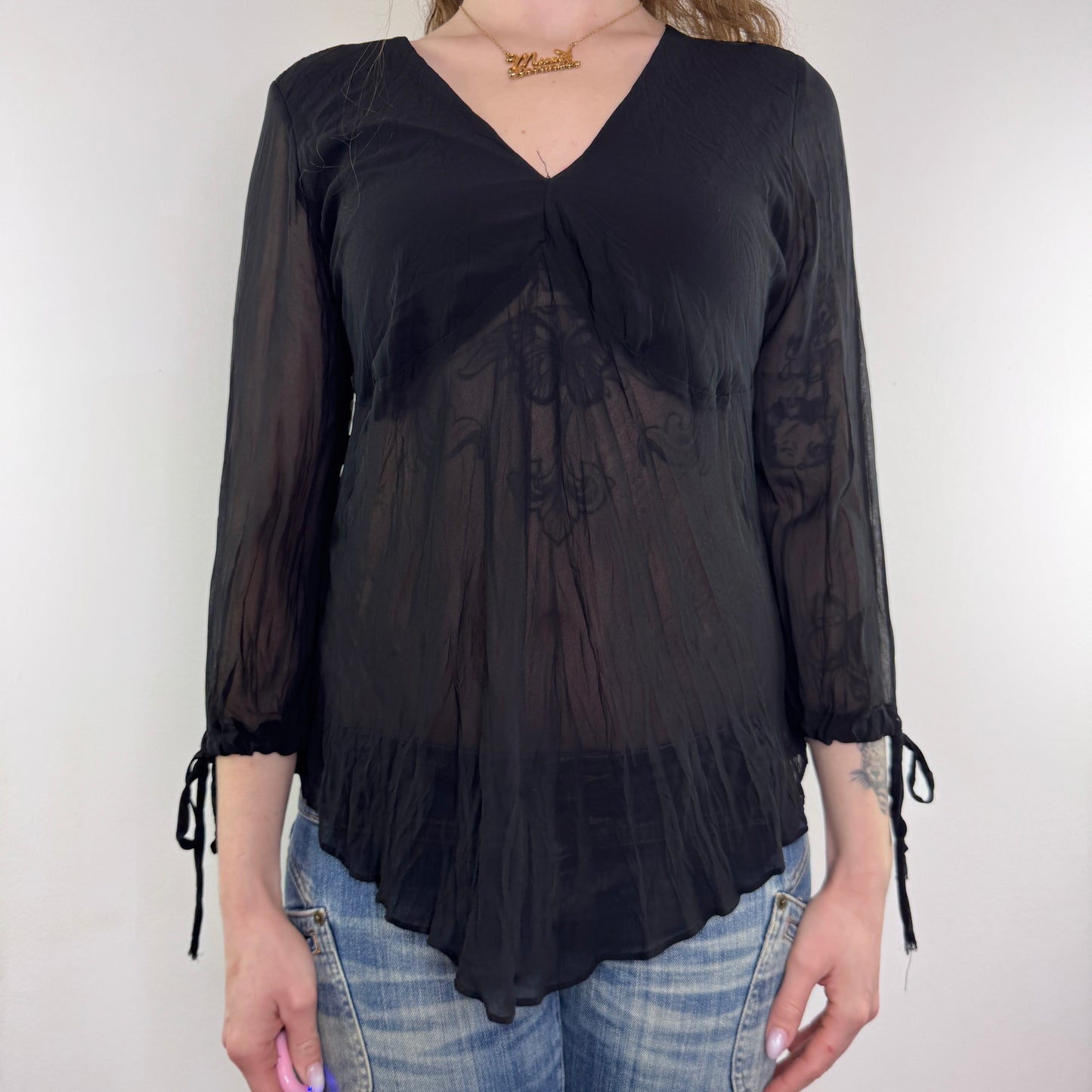 Y2K vintage sheer floaty 3/4 sleeve top