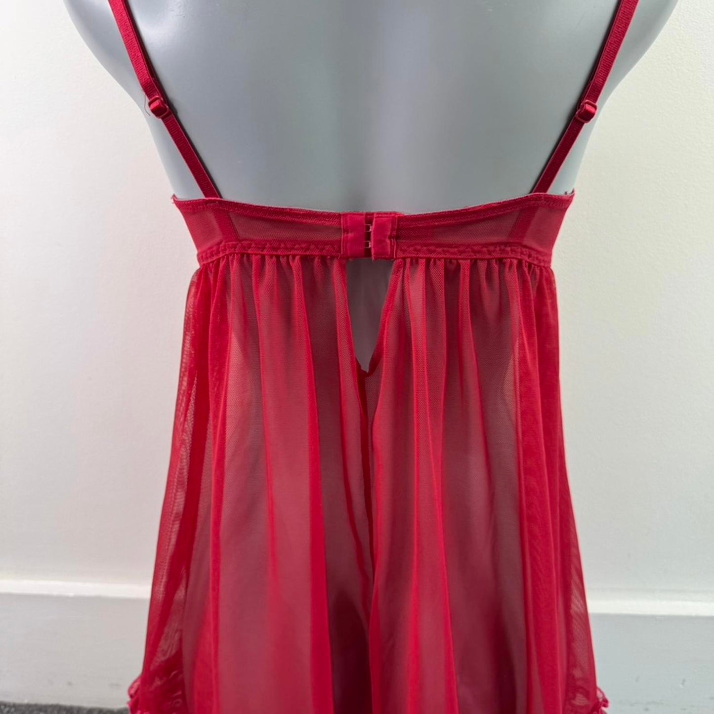 Y2K vintage Ann Summers mesh babydoll frilly underwired lightly padded bow red