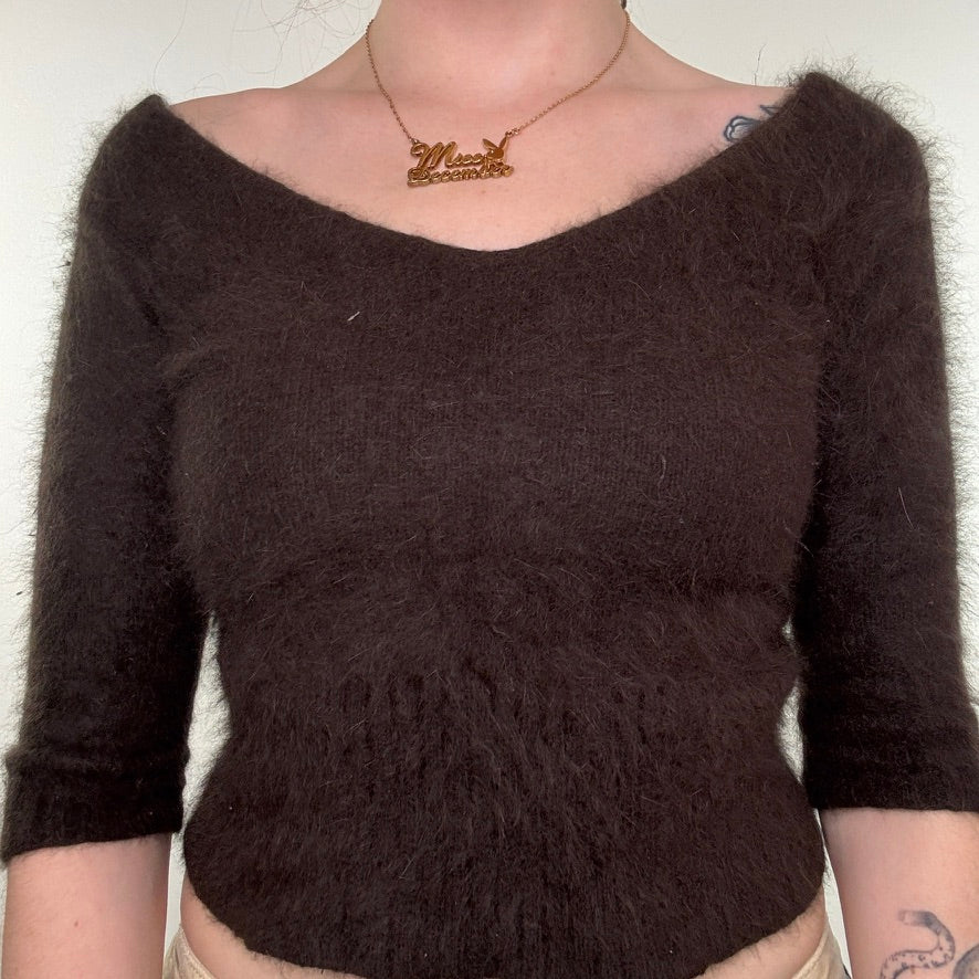 Y2K vintage knit jumper cropped v neck half sleeve