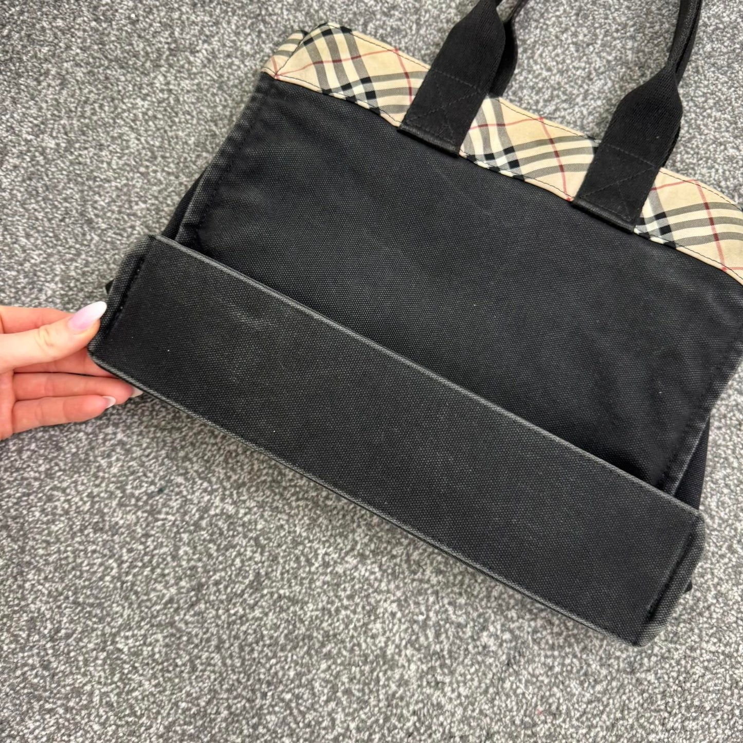 Y2K vintage Burberry Blue Label canvas small shoulder bag tote nova check black