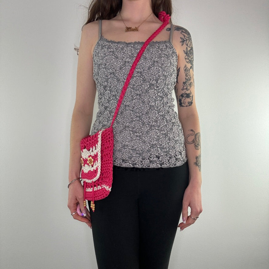 Y2K crochet floral side shoulder bag