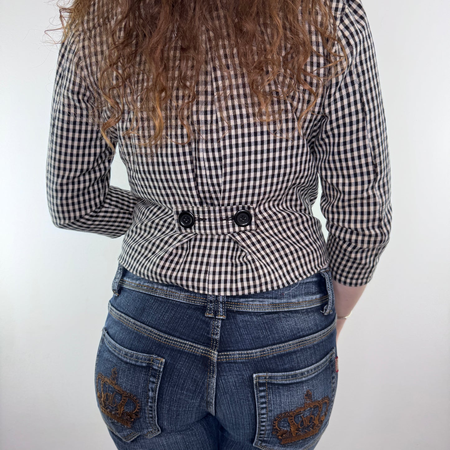 Y2K vintage gingham short peacoat jacket