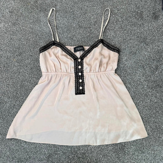 Y2K vintage coquette satin floaty cami top lace trim button romantic strappy