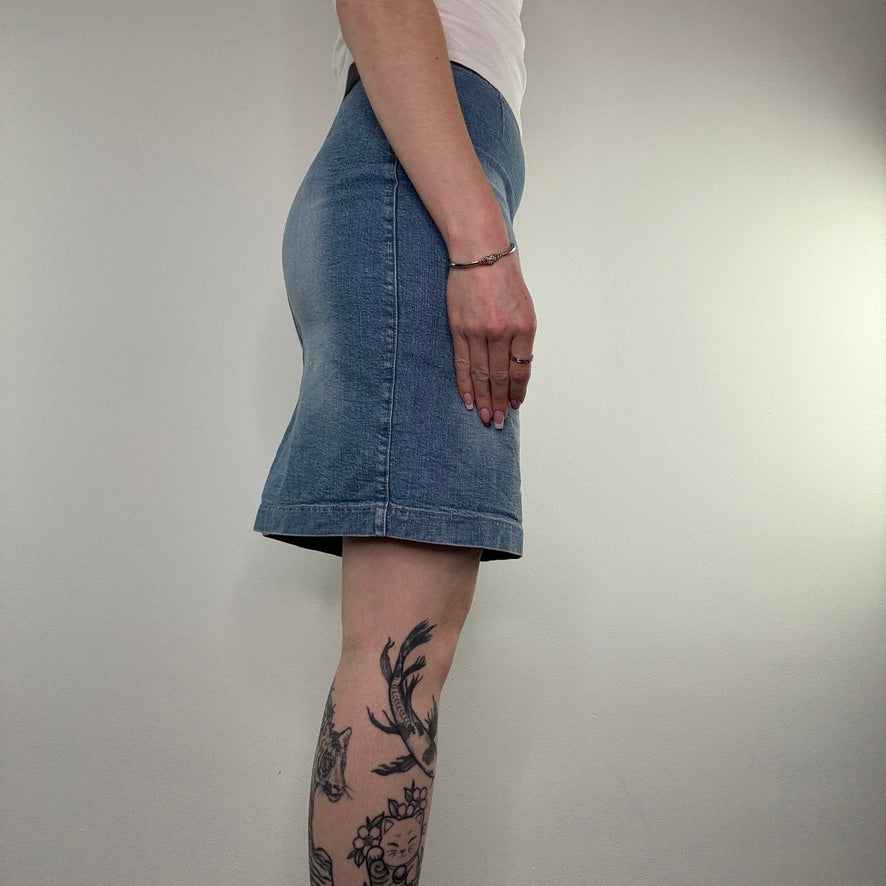 Y2K Miss Sixty light denim thigh split midi skirt