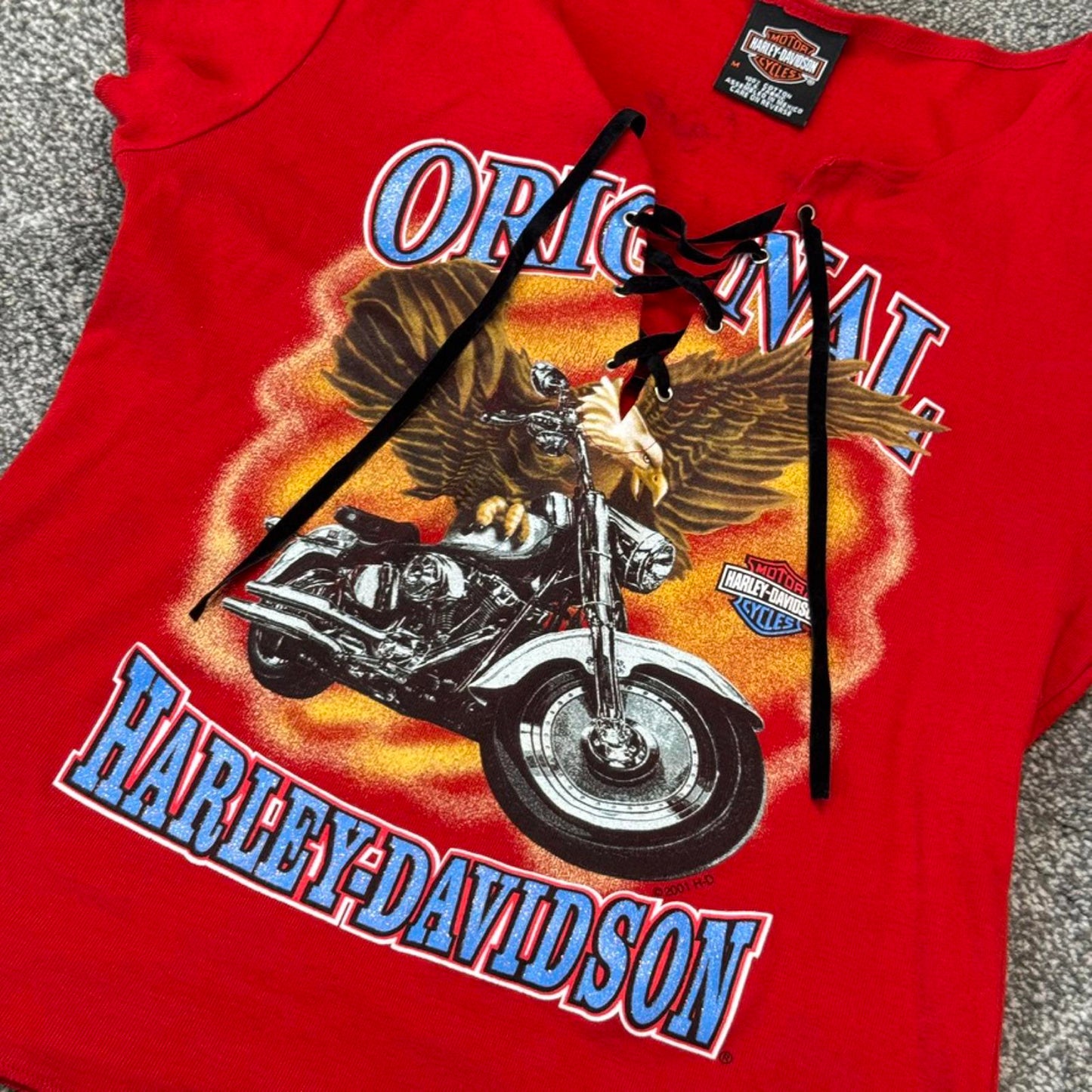 Y2K vintage Harley Davidson graphic print wings short sleeve t shirt top glitter