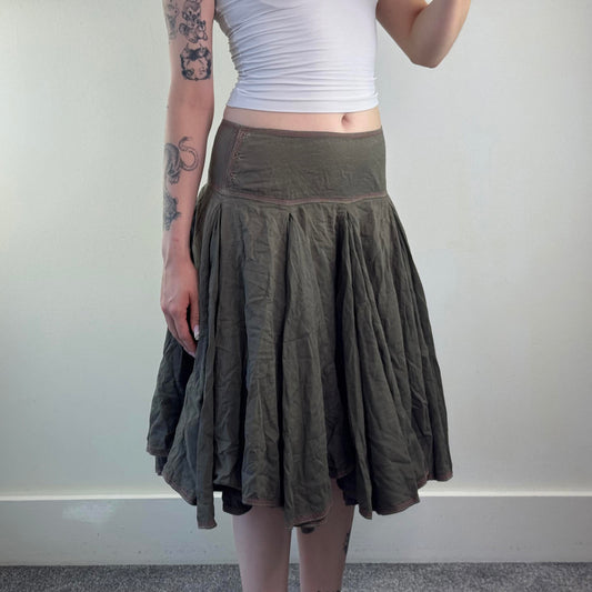 Y2K vintage Firetrap a line puffy midi skirt khaki box pleat knee length archive
