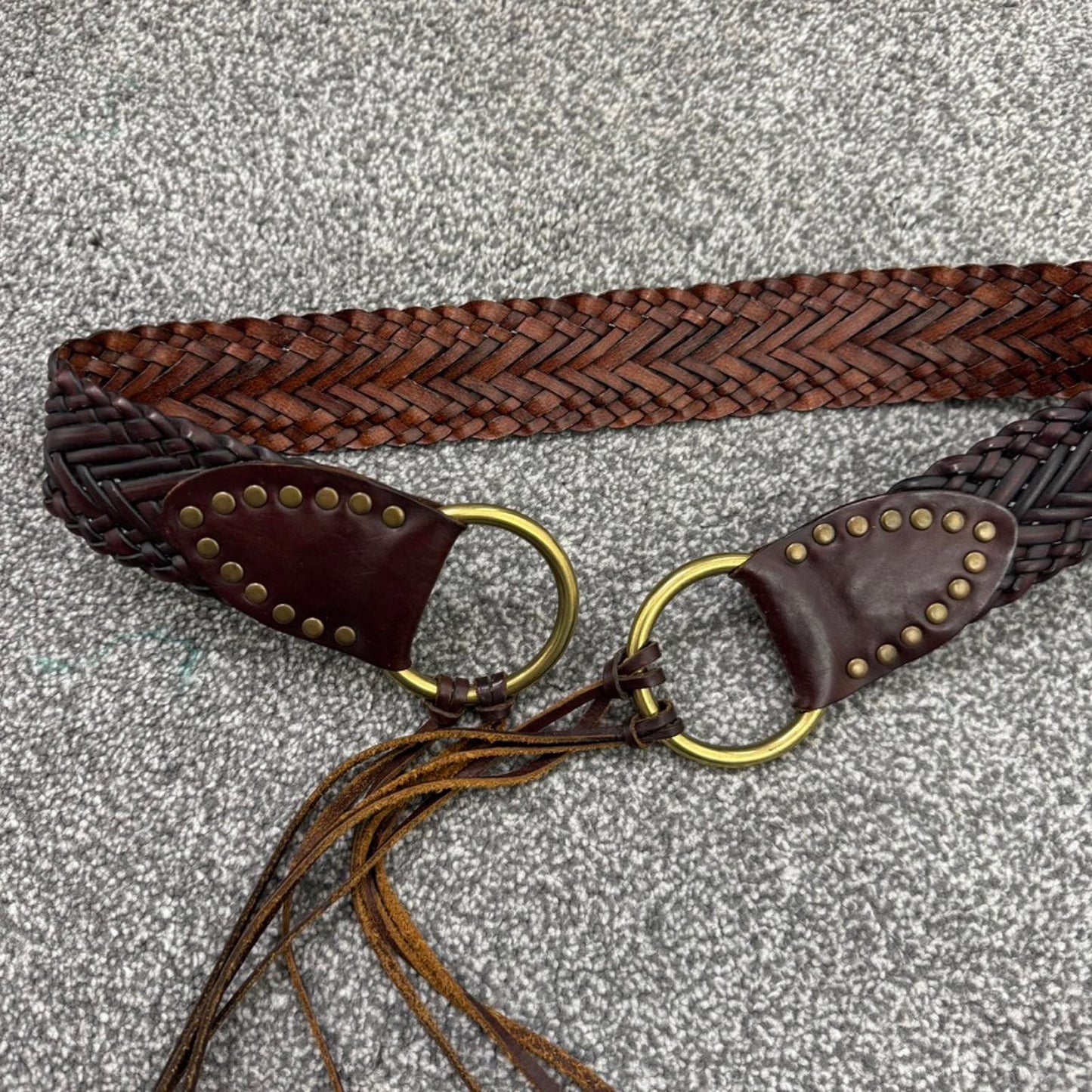Y2K vintage faux leather braided belt studded woven o ring adjustable