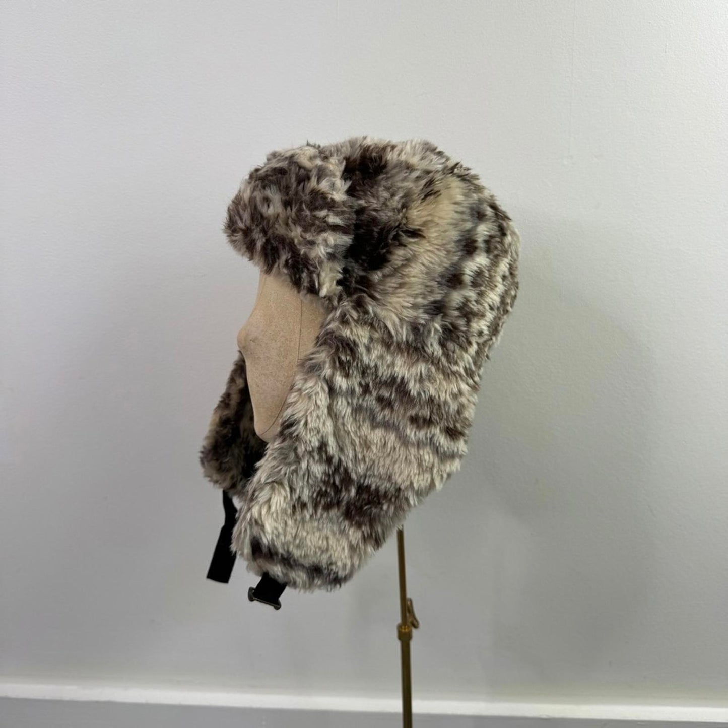 Y2K vintage Topshop aztec faux fur trapper hat cream brown pattern print unisex