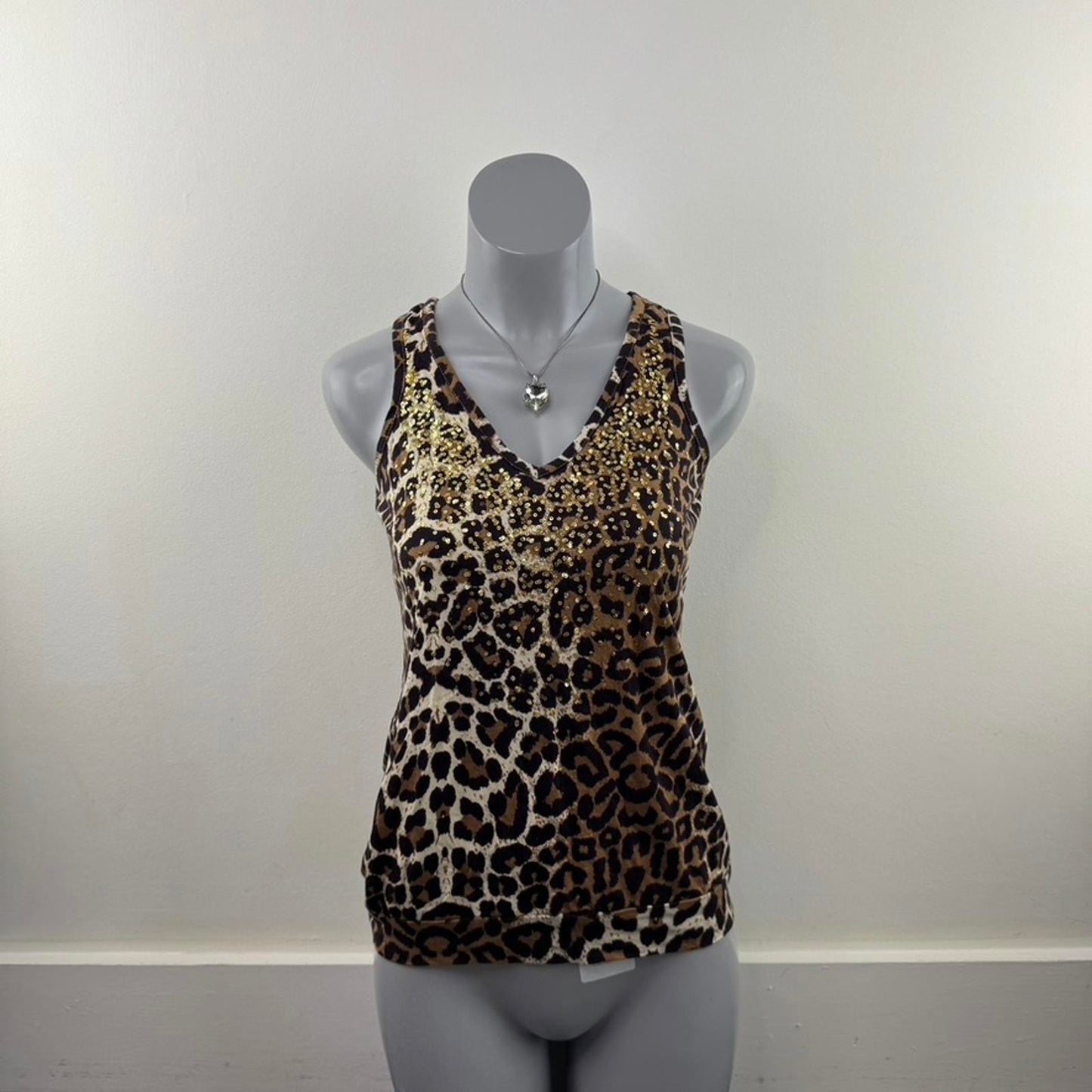 Y2K vintage leopard print sequin tank top racerback v neck sporty