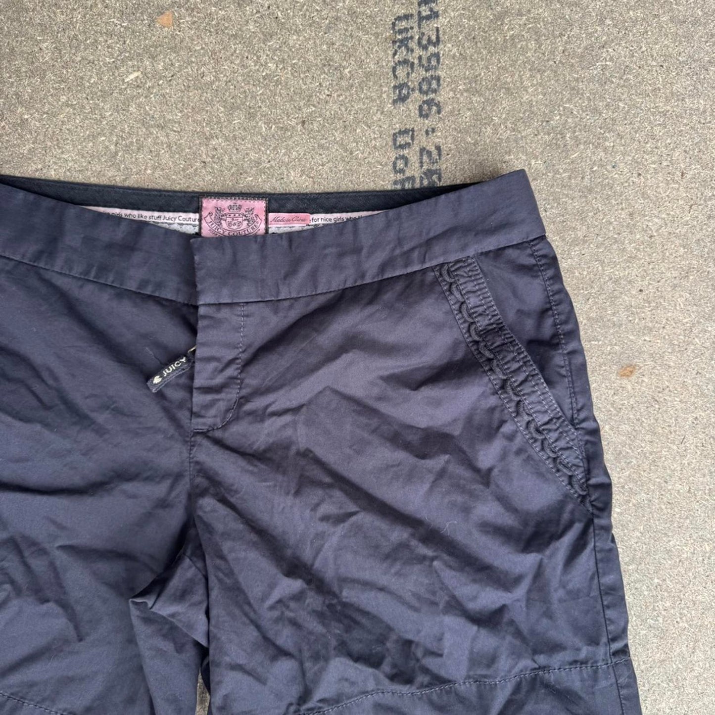 Y2K vintage Juicy Couture mini shorts low rise frill trim pockets chino