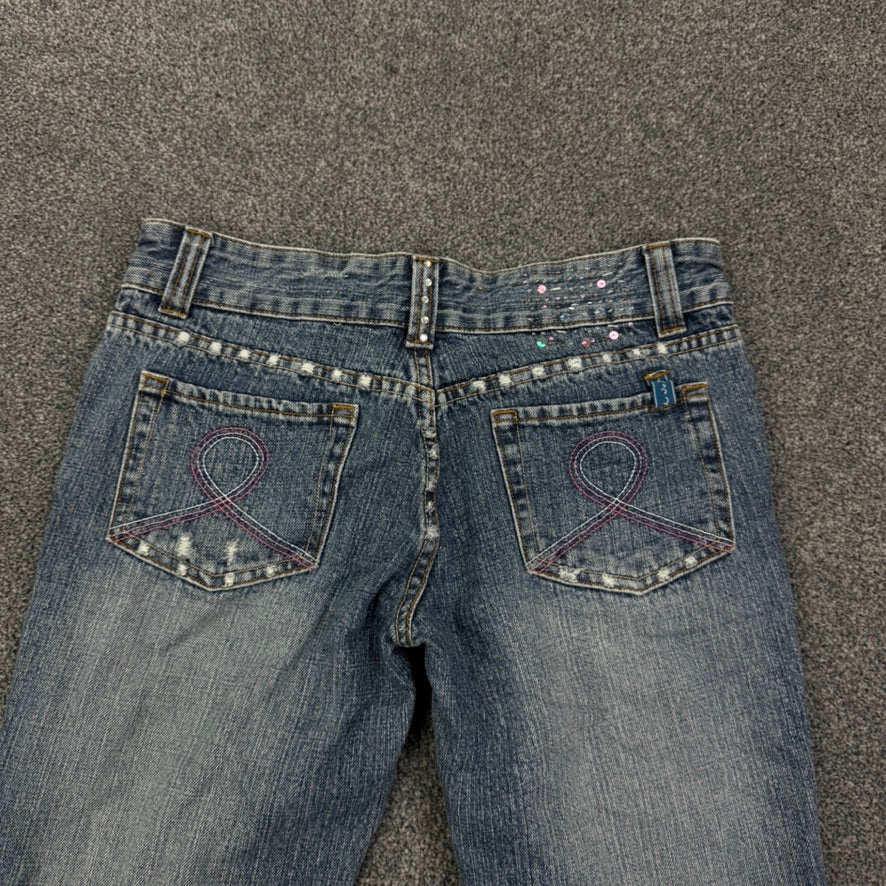 Y2K glitter bootcut faded low rise jeans