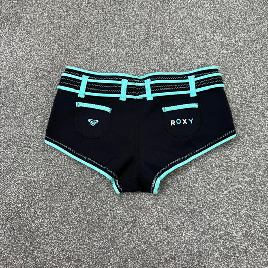 Y2K vintage Roxy hot pant shorts neoprene blend black blue mini