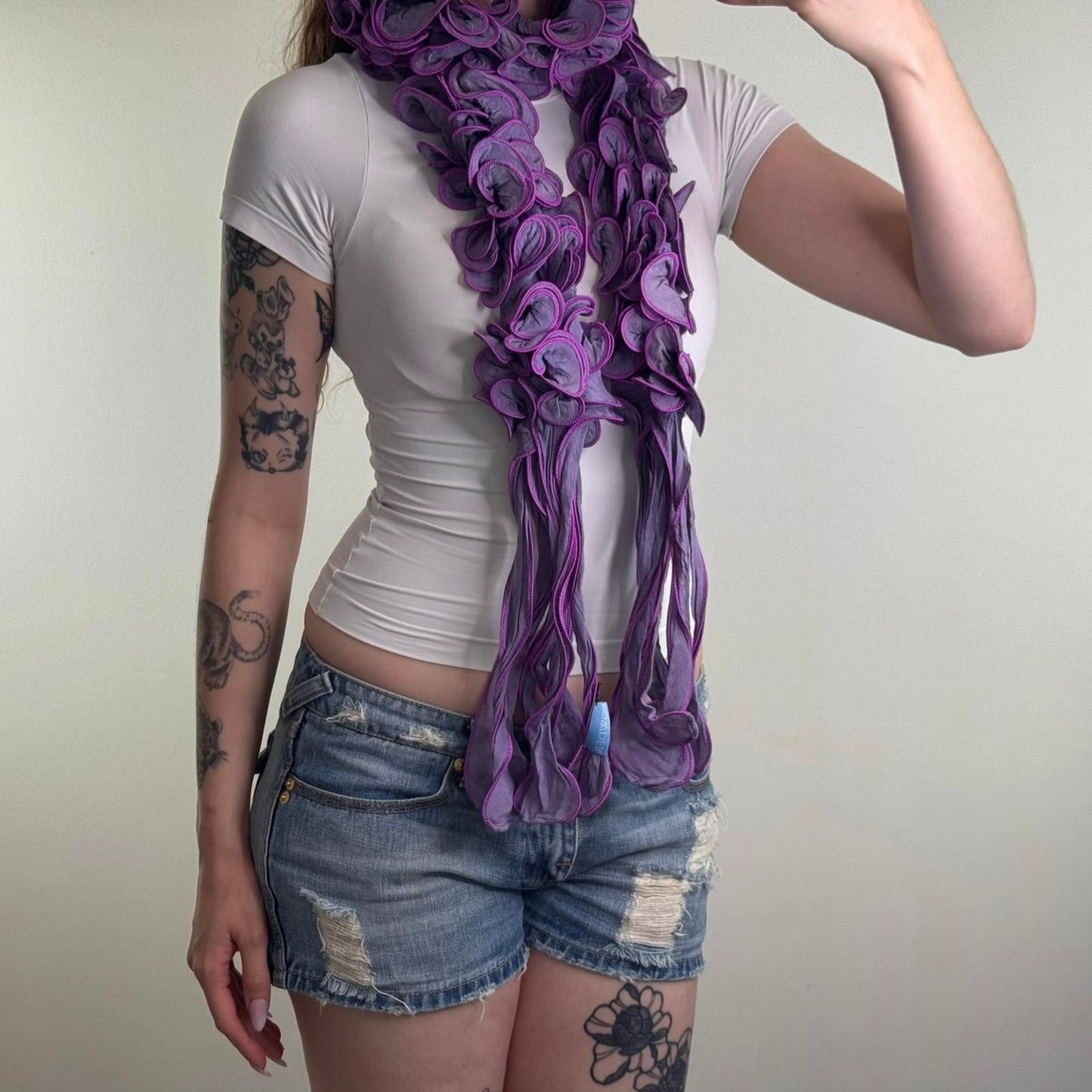Y2K vintage 3D ruffle scarf lilac purple avant garde