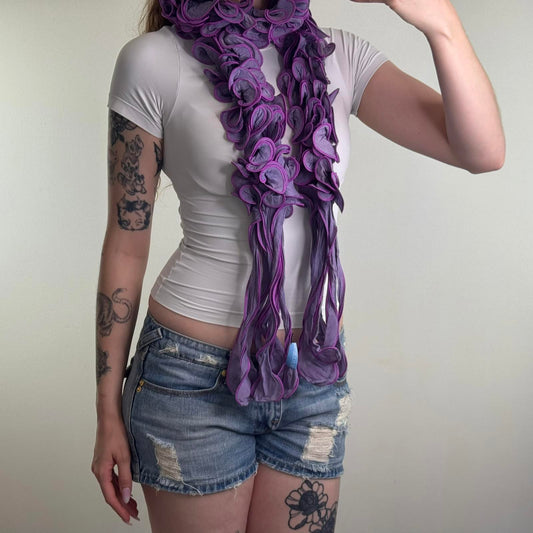 Y2K vintage 3D ruffle scarf lilac purple avant garde